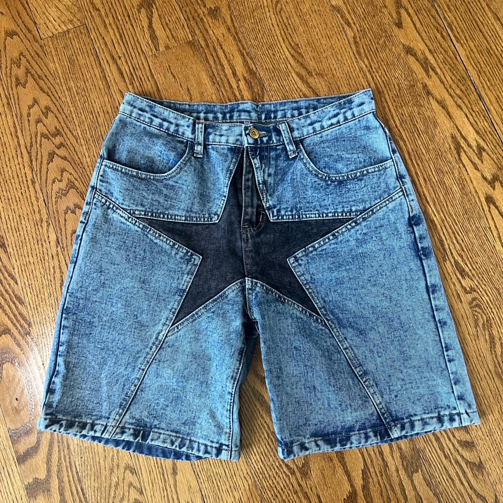 Aelfric Eden Star Patchwork Denim Jeans Shorts 32” Waist AEL Hip Hop Streetwear